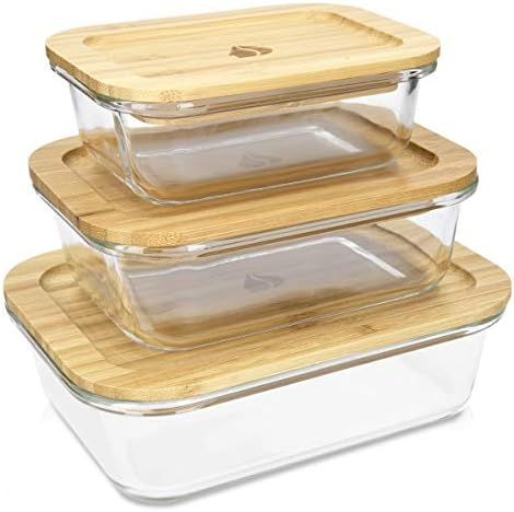 Navaris Glass Food Containers (Set of 3) - BPA-Free Kitchen Storage Container Set with Bamboo Lid... | Amazon (UK)