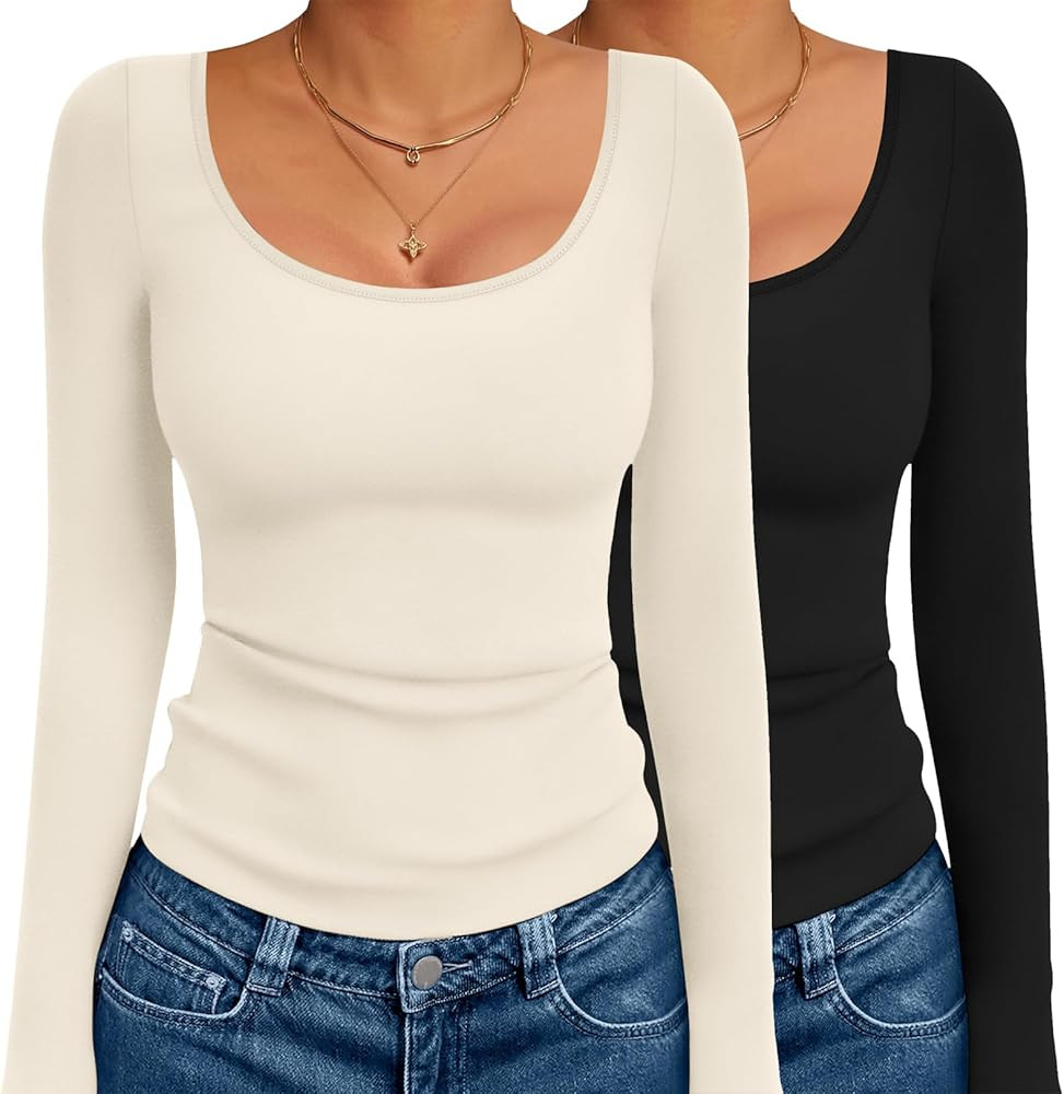 Ekouaer 2 Pack Long Sleeve Shirts for Womens Scoop Neck Tops Slim Fit Undershirts Basic Thermal T... | Amazon (US)