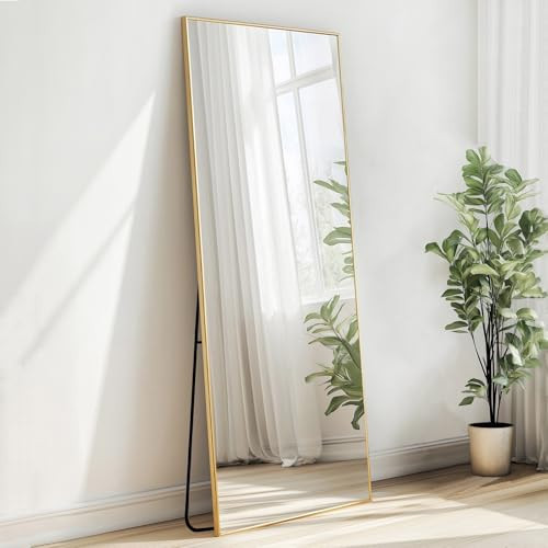 Sunniry Gold Mirror Full Length, Floor Length Mirror with Aluminum Metal Frame, Standing Mirrors for Bedroom, Livingroom, Bathroom, Hallway, Cloakroom, Wedding. (56x16 inch, Gold) | Amazon (US)