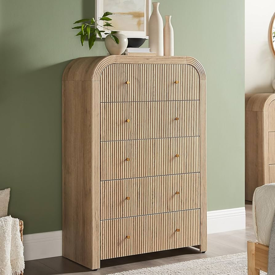 T4TREAM Fluted 5 Drawers Dresser, 48" Tall Modern Chest of Drawers with Thickened Curved Profile ... | Amazon (US)