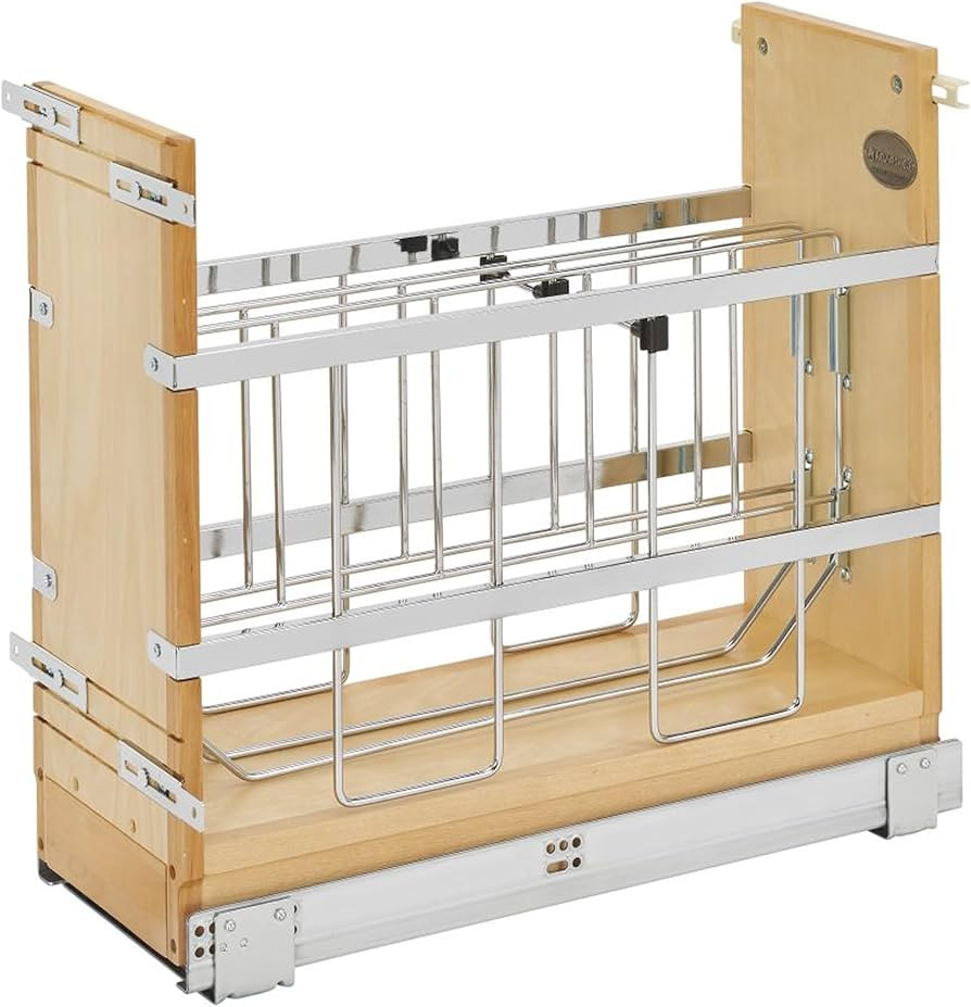Rev-A-Shelf 8" Wooden Pull Out Shelf Bakeware Organizer for Base Kitchen Cabinets w/Soft Close an... | Amazon (US)