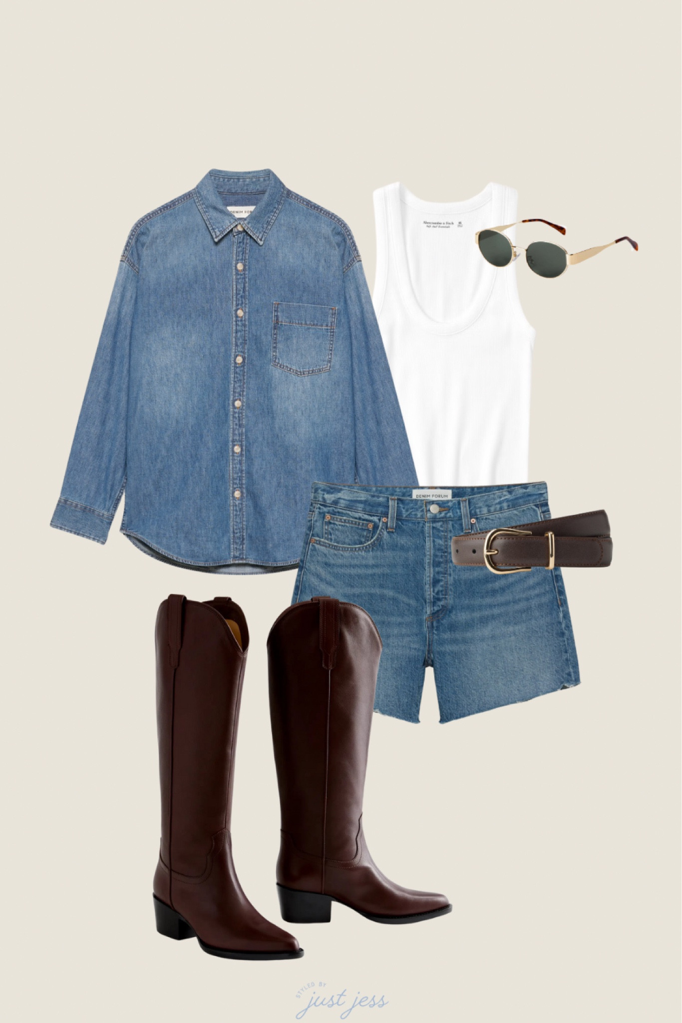 spring denim on denim outfit idea - pair with boots for a fun flare 

// aritzia denim, aritzia denim shorts, cowboy boot style, amazon sunglasses, brown belt 

#LTKStyleTip #LTKSeasonal #LTKFindsUnder100