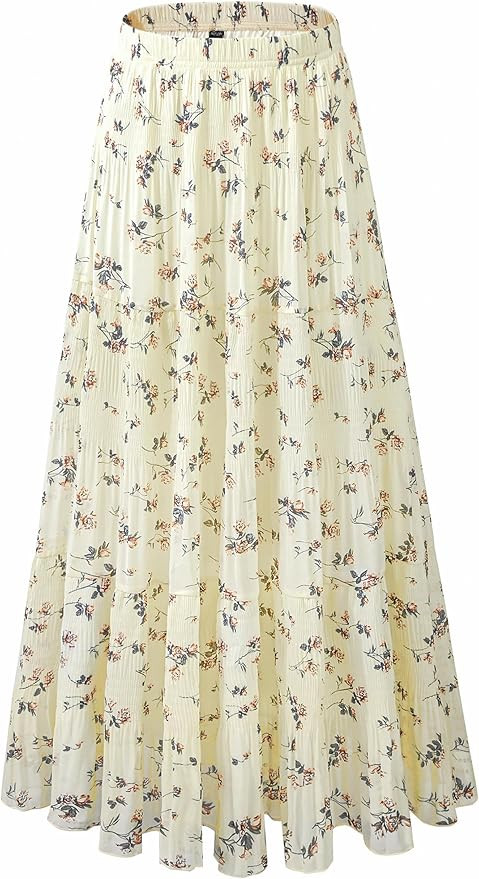 Women's Chiffon White Flowy Maxi Skirts Boho Fall Elastic Waisted Pleated A Line Long Skirt for W... | Amazon (US)
