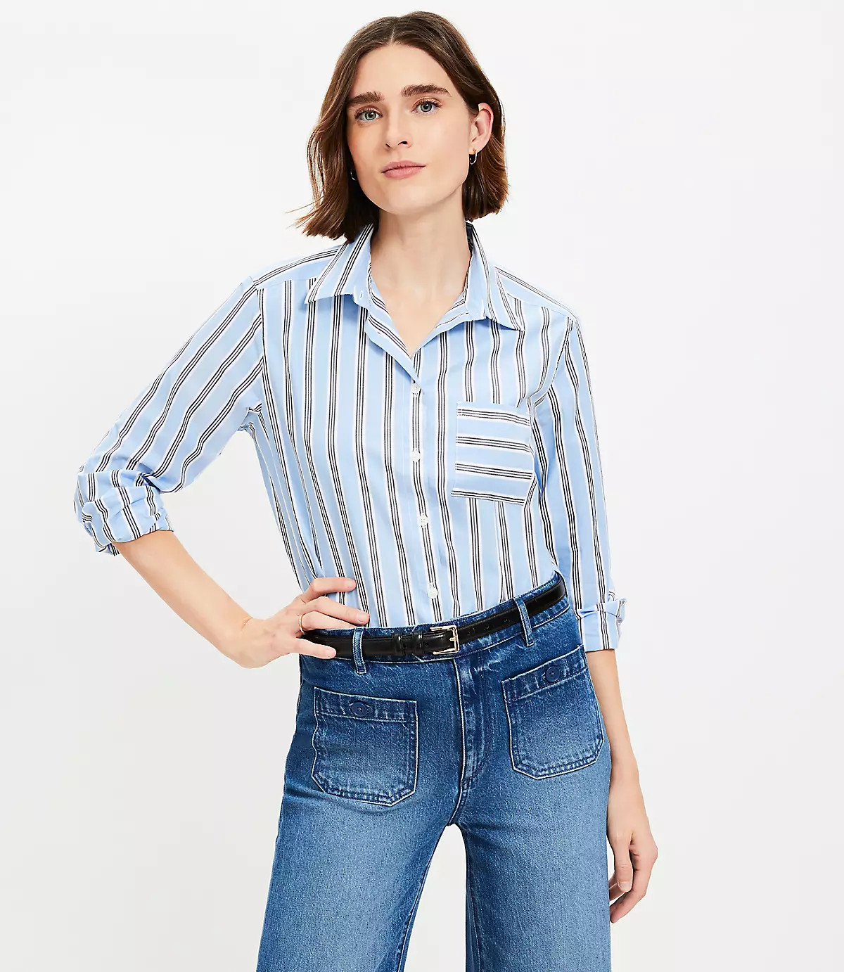 Striped Cotton Poplin Everyday Relaxed Pocket Shirt | LOFT