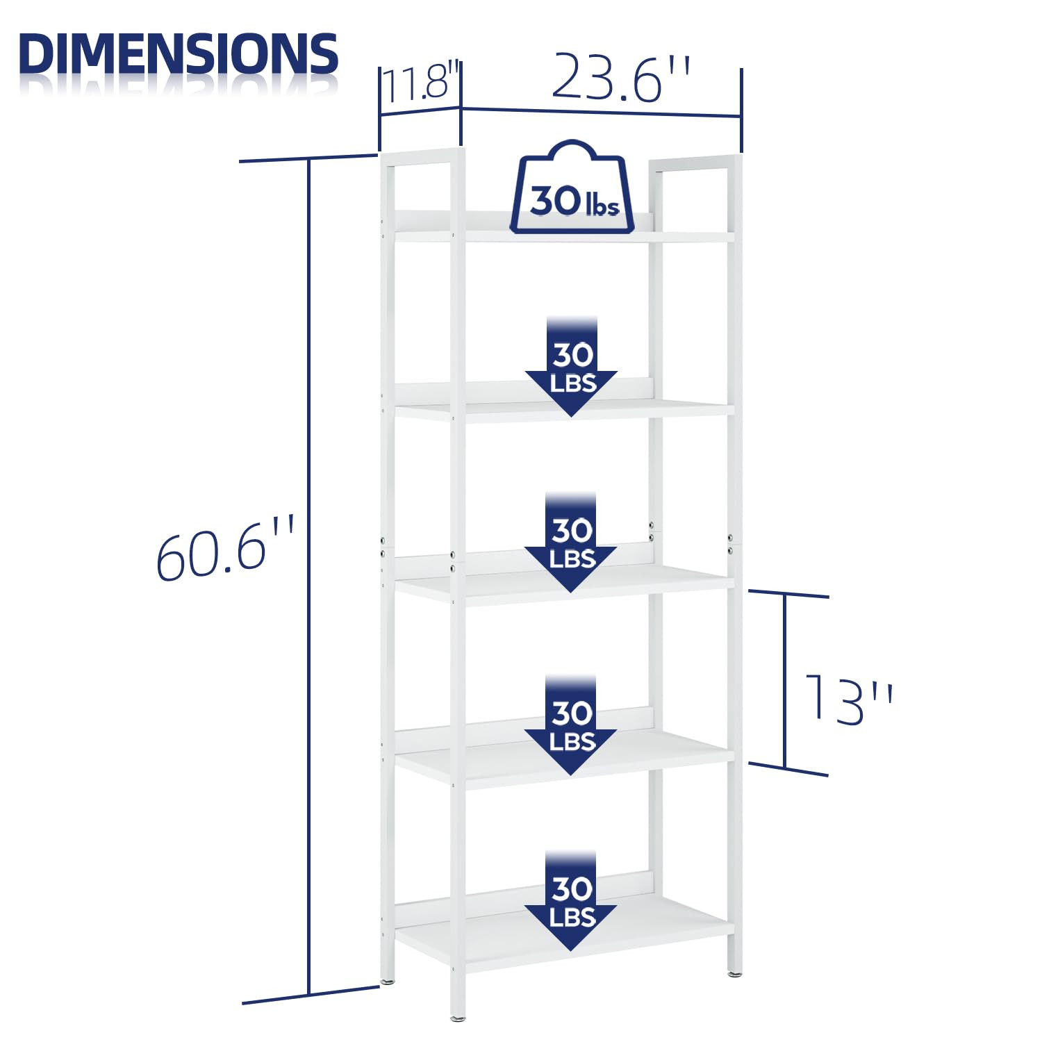 NUMENN Bookshelf, 5 Tier Bookshelves, Home Office Bookcase Shelf Storage Organizer, Free Standing... | Amazon (US)