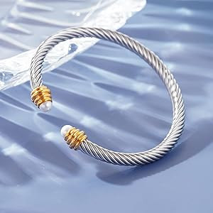 Twisted Cable Bracelets for Women Stainless Steel 5mm Cable Wire Cuff Bangle Bracelet Designer Br... | Amazon (US)