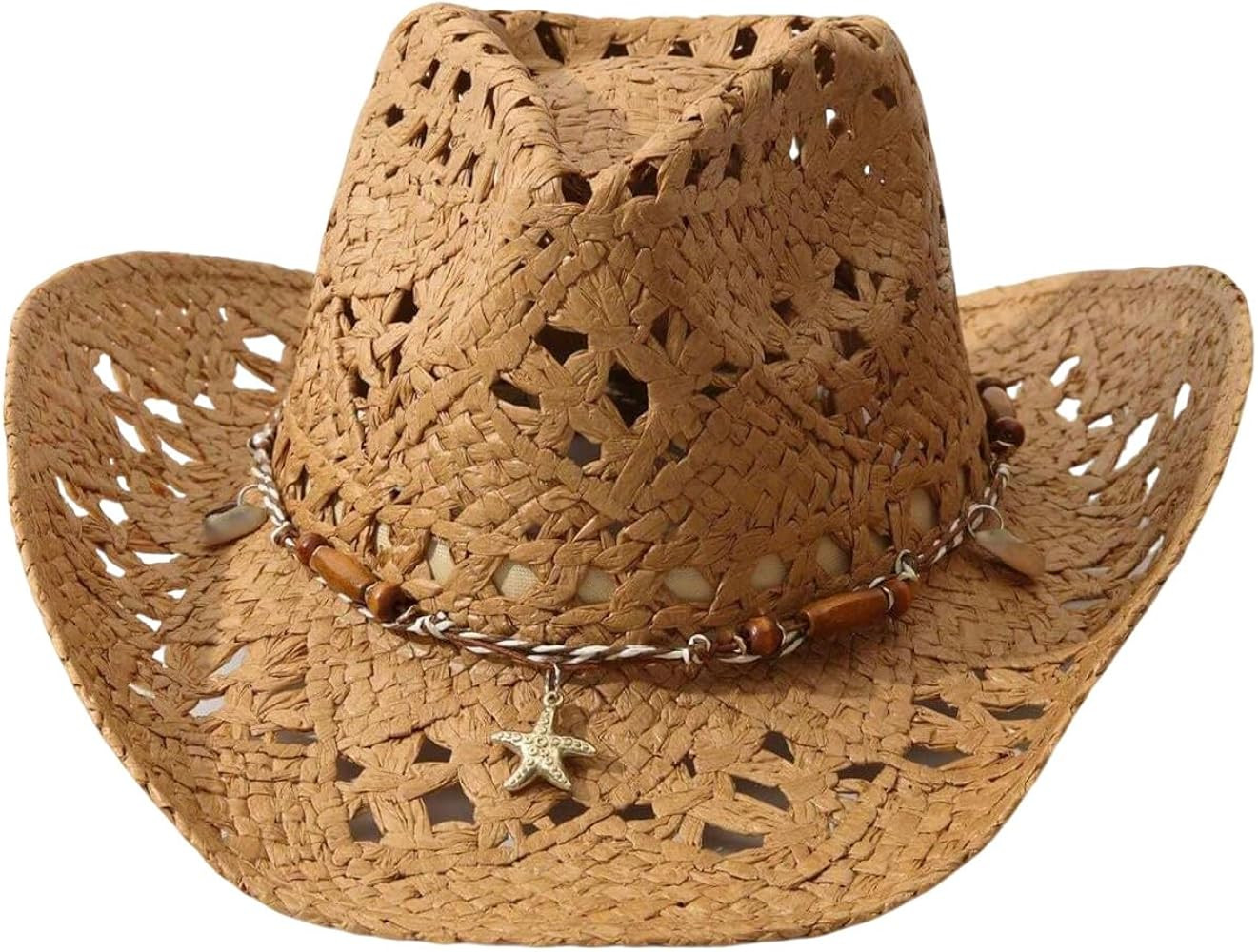 SHENHE Women's Western Boho Cowgirl Cowboy Straw Hat Shapeable Brim Hollow Out Travel Cap | Amazon (US)