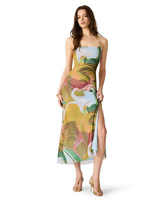 Women's Adella Printed Square Neck Mesh Midi Dress | Macy's