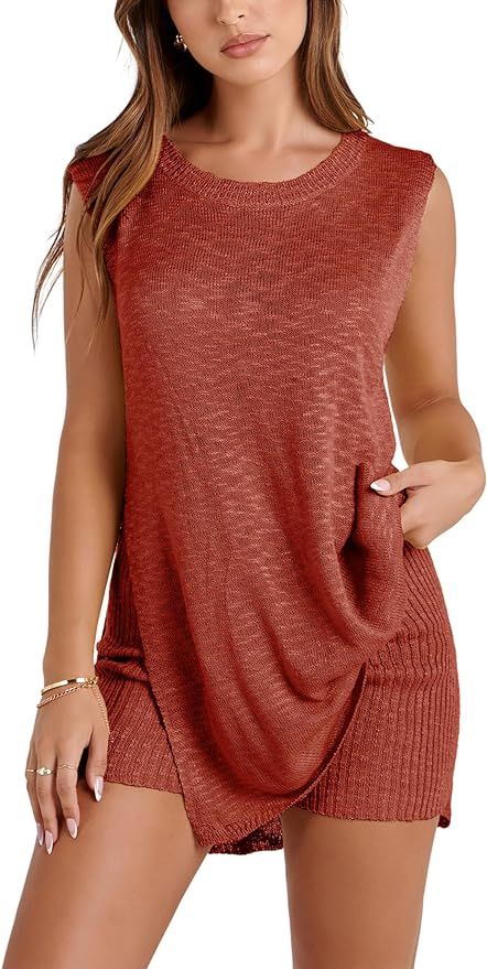 Bianstore Women's Summer Sweater Set Sleeveless Knit Pullover Top Matching Shorts 2 Piece Beach V... | Amazon (US)