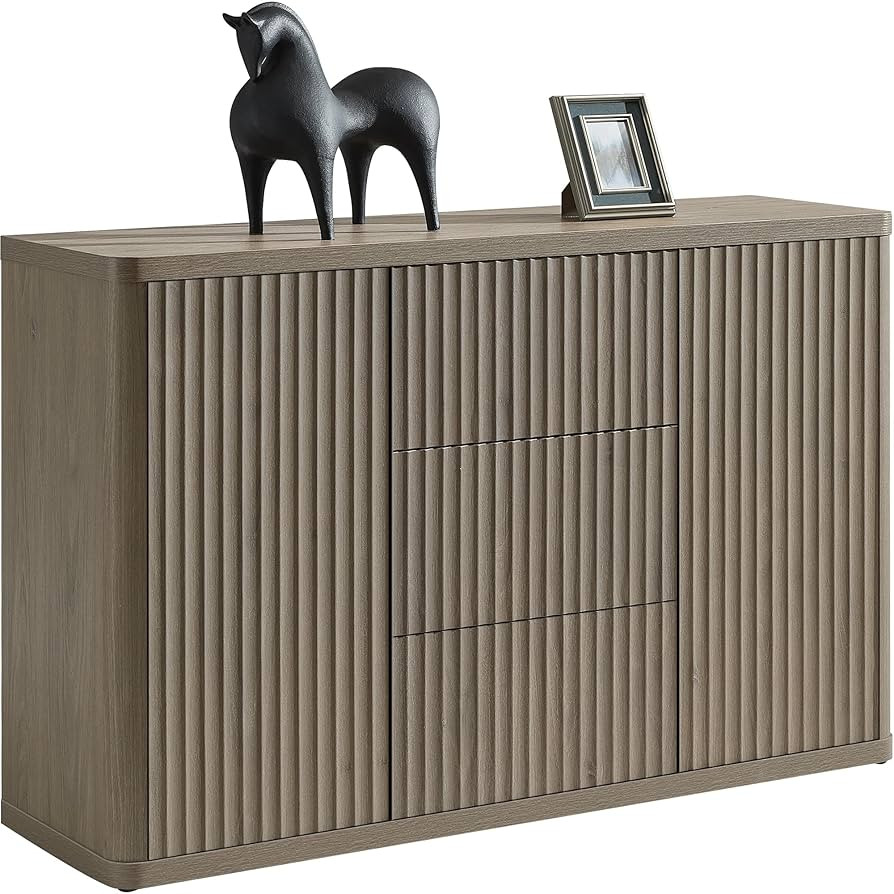 SICOTAS Buffet Cabinet with Storage - Accent Fluted Storage Cabinet with 2 Doors & 3 Drawers 54.7... | Amazon (US)