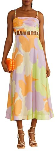 AMUR Women's Georgie Beaded Waist Midi, Colorblock Hibiscus | Amazon (US)