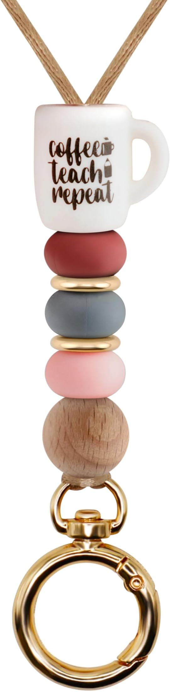 Coffee Cup Teacher Lanyard ID Badge Holder and Keys, Soft Beads Lanyard for Women Work Students | Amazon (US)