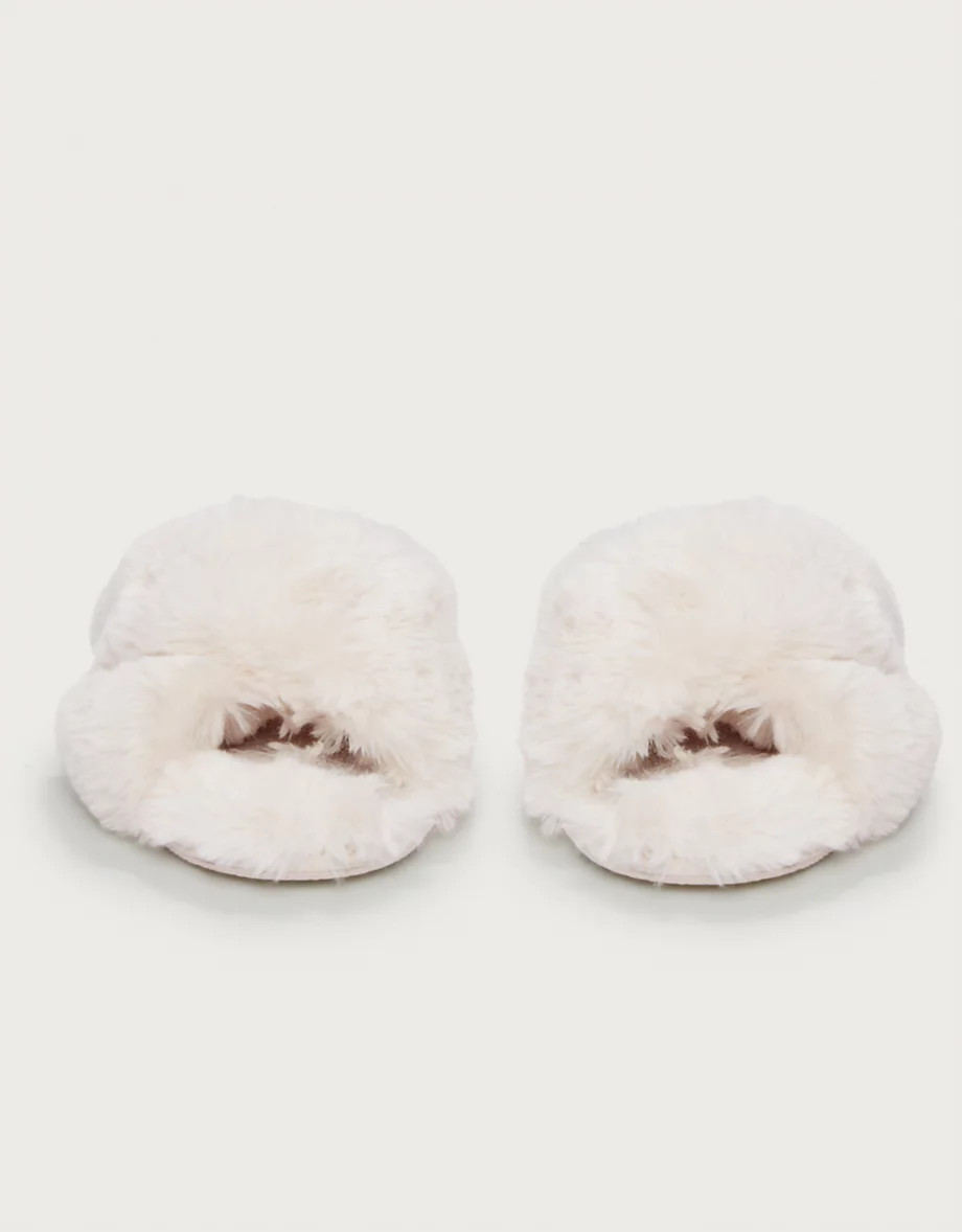 Faux-Fur Cross Slider Slippers | The White Company UK & ROW