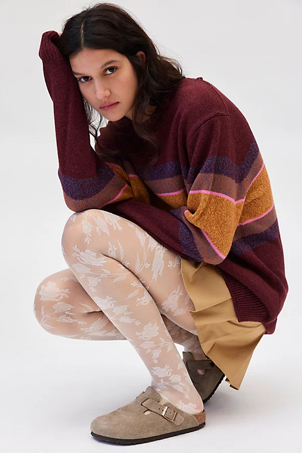 Rose Lace Tights in Ivory, Women's at Urban Outfitters | Urban Outfitters (US and RoW)