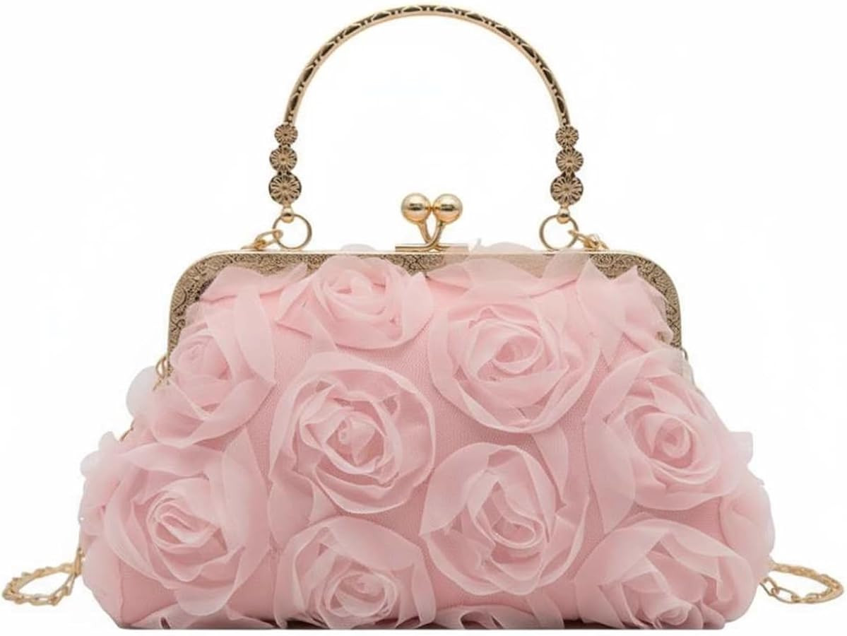2026 Elegant Rose Clutch for Women Floral Kiss Lock Evening Bag Cute Flower Formal Purse For Wedd... | Amazon (US)