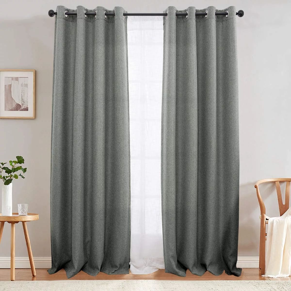 CURTAINKING Room Darkening Curtains 84 inches Grey Faux Linen Curtains Bedroom Living Room Window... | Walmart (US)