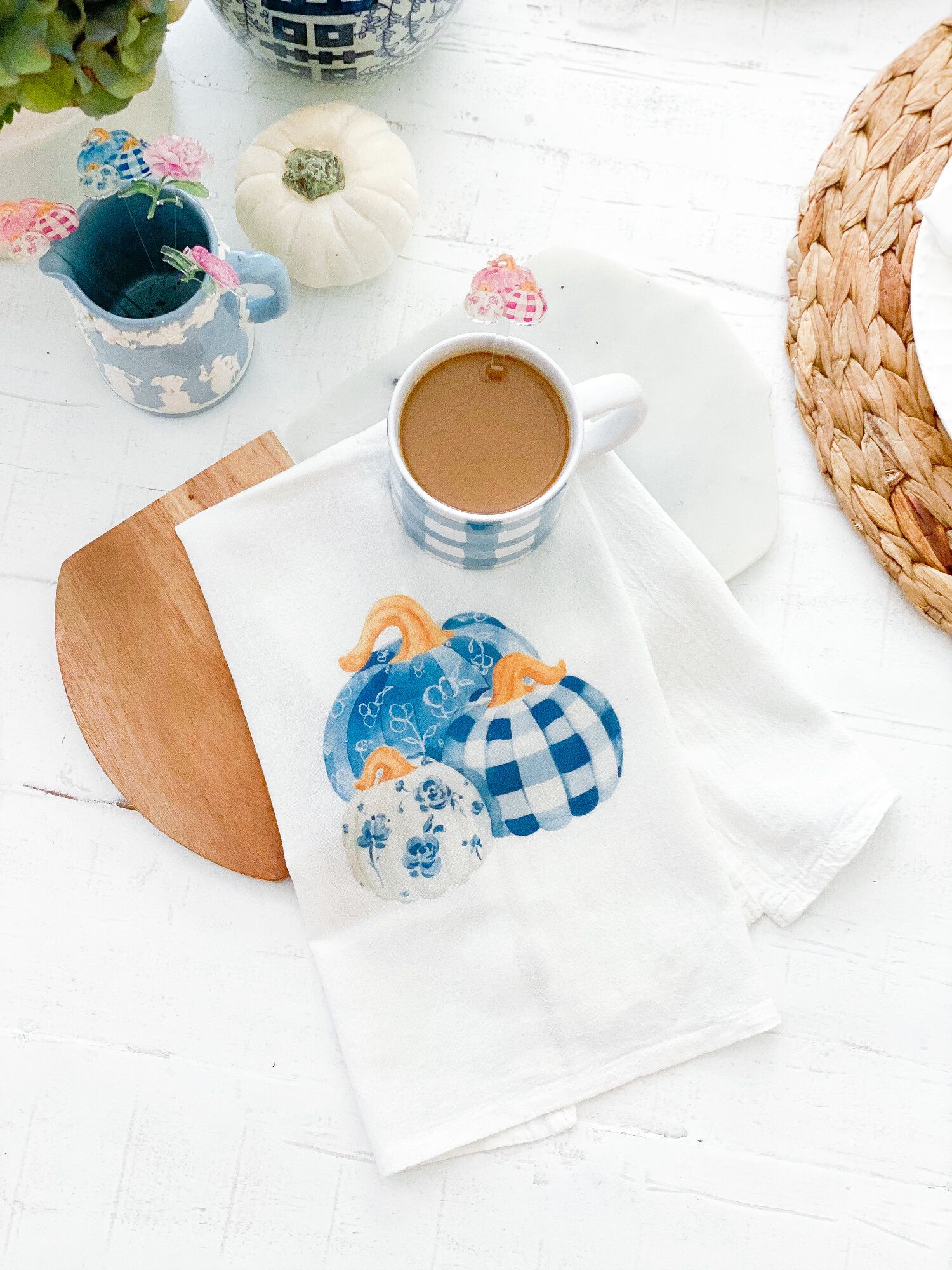 Blue and White Pumpkins Tea Towel — Simply Jessica Marie | Simply Jessica Marie