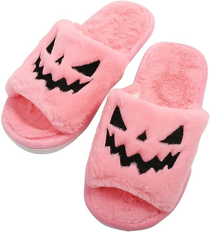 Jeauseul Women's Slippers Men‘s Hallowee Pumpkin Slippers Soft Plush Cozy Open Toe Women Indoor... | Amazon (US)