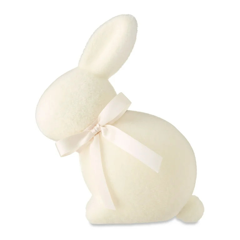 Easter Flocked Cream Bunny Decor, 9 in, by Way To Celebrate - Walmart.com | Walmart (US)