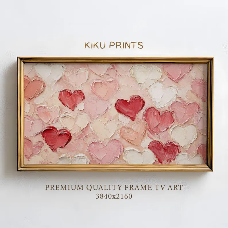 Frame TV Art Valentines Day, Neutral Pink Red Hearts Painting Frame TV, Romantic Samsung Frame TV... | Etsy (US)