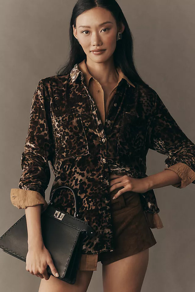 Pilcro Hadley Velvet Relaxed Buttondown Shirt | Anthropologie (US)