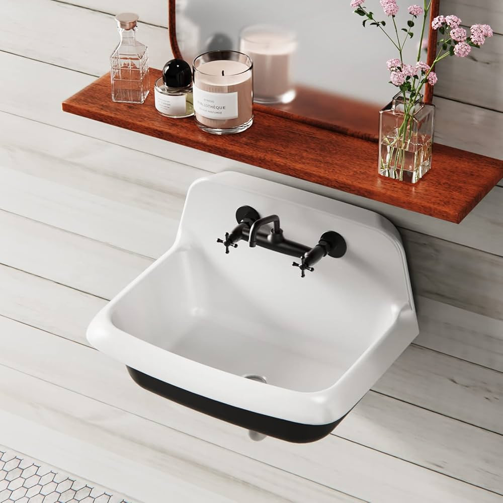 ELLAI Wall Mount Utility Sink Wall Mounted Laundry Tub Ceramic Farm Style High Back Farmhouse Sin... | Amazon (US)