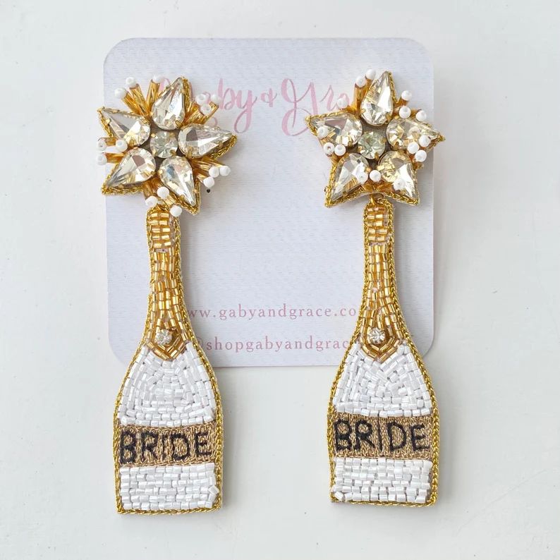 BRIDE Champagne Bottle Earrings Bridal Earrings Bridal | Etsy | Etsy (US)