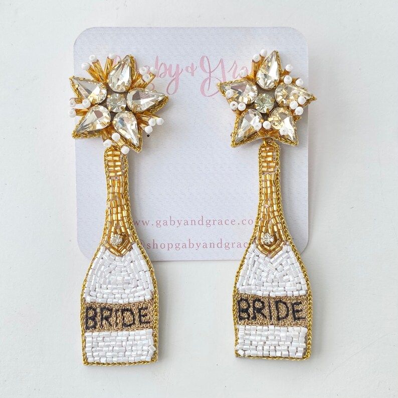 BRIDE Champagne Bottle Earrings Bridal Earrings Bridal | Etsy | Etsy (US)