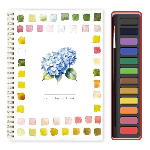 Watercolor Workbook, Water Coloring Book,Watercolor Paint Set, Beginner-Friendly Watercolor Workbooks, with 12 Colors Watercolor Paint Set with Paint Brush（Flower B） | Amazon (US)
