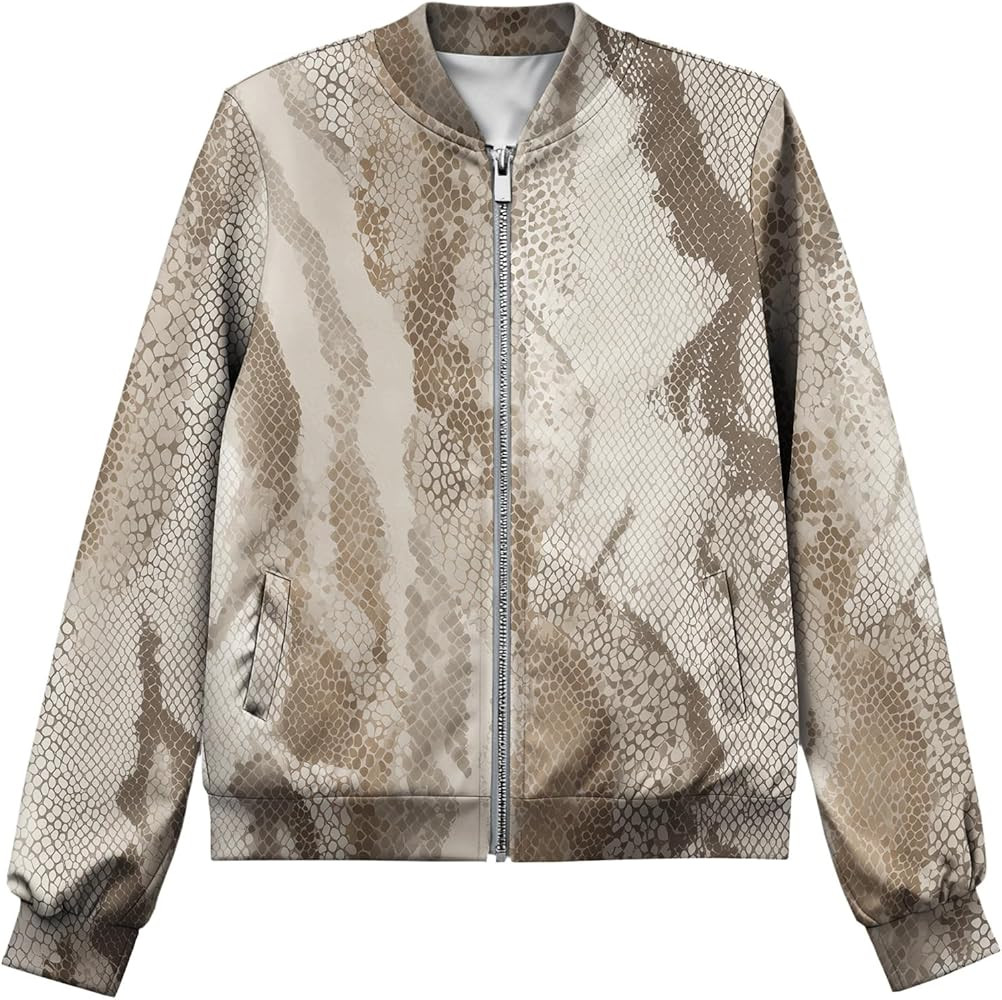 Women's Fall/Winter Animal Print Leopard Pattern Graphic Jacket Full Zip Crew Neck Long Sleeve Li... | Amazon (US)