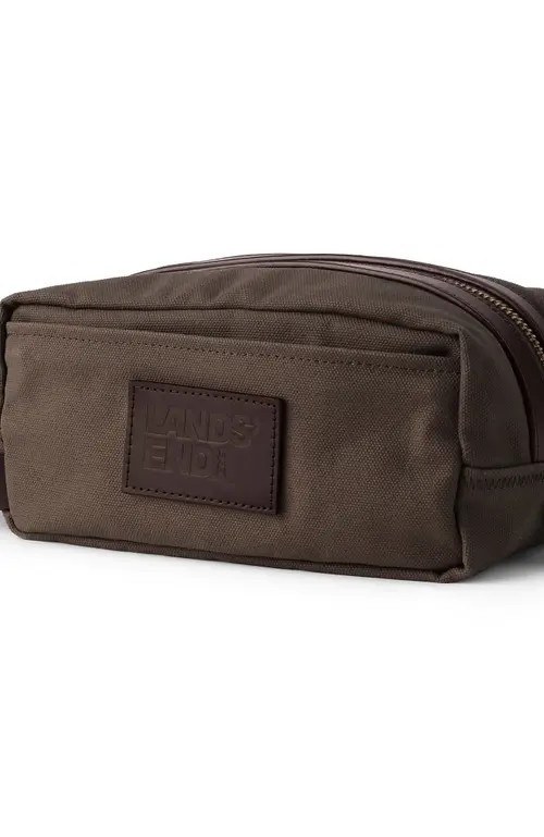 Lands' End Waxed Canvas Travel Dopp Kit Toiletry Bag in Brown at Nordstrom | Nordstrom