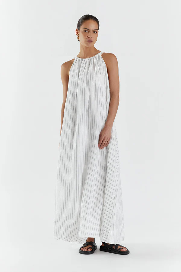 MARCEL WHITE HIGH NECK LINEN MAXI DRESS | DISSH