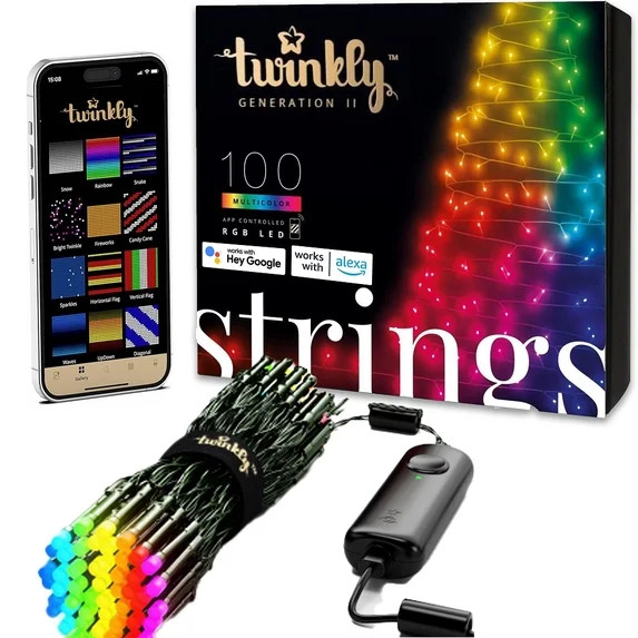 Twinkly App-Controlled 26.2ft Smart String LED Lights with 100 RGB LEDs - WiFi & Bluetooth Connec... | Walmart (US)