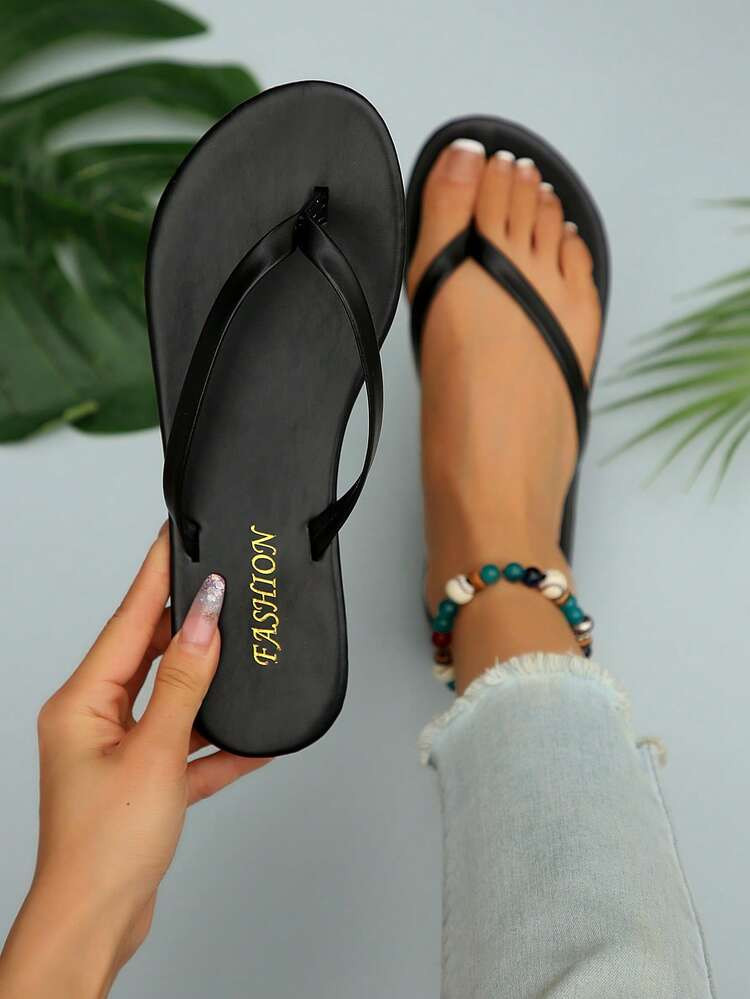 New Spring/Summer Toe-Strap Sandals, Round Toe Flat Flip-Flops, Casual Slip-On Slippers For Indoor & Outdoor Wear | SHEIN