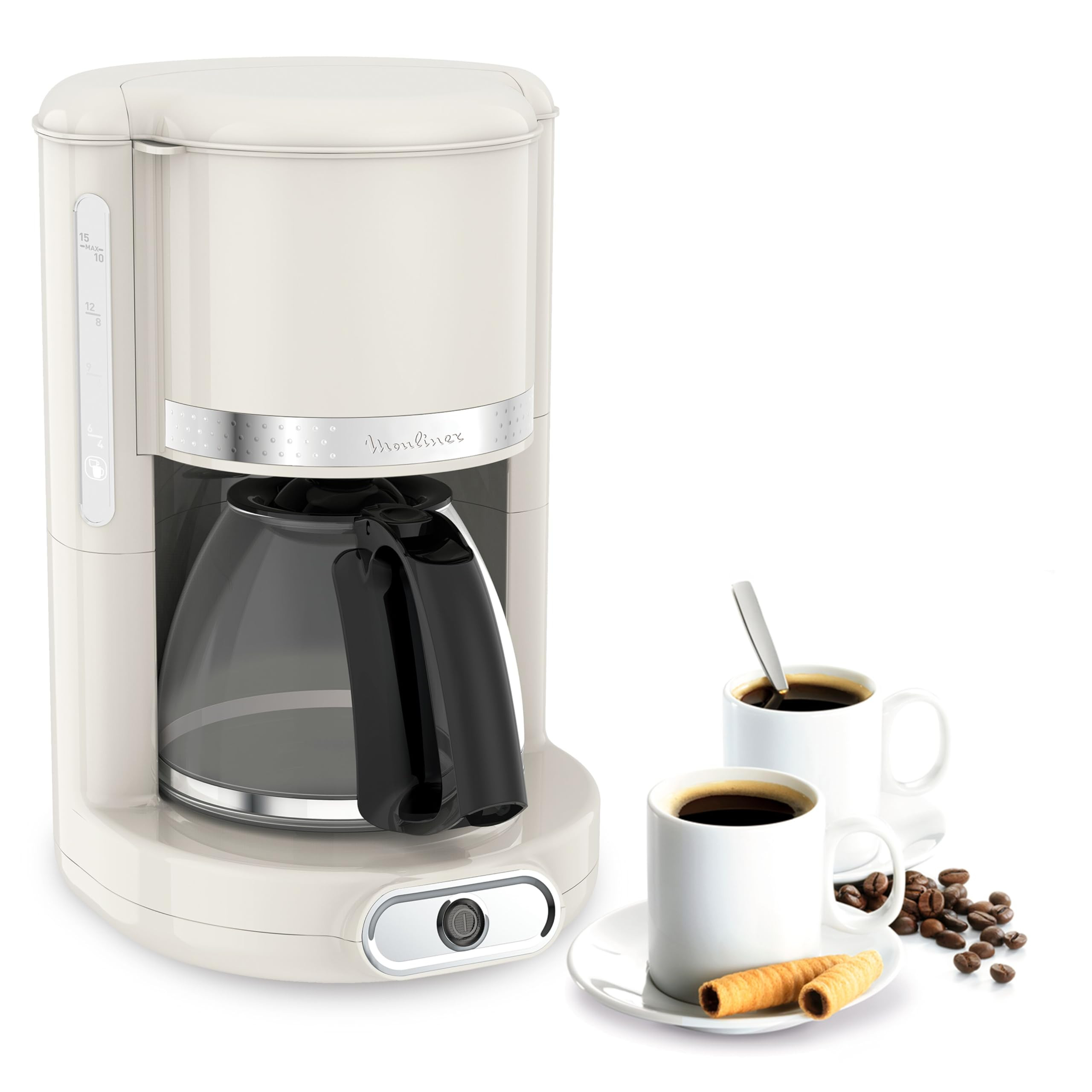 Moulinex Cafetera filtro Soleil FG381A - Cafetera de filtro vintage de 1000 W, capacidad de 1,25 L, jarra de cristal, sistema antigoteo, apagado automático, fácil almacenamiento, color marfil | Amazon (ES)