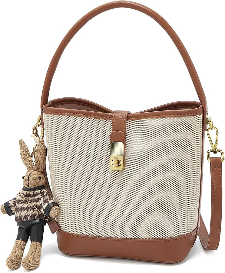 LAORENTOU Small Fabric Bucket Top-handle Crossbody Bag for Women Satchel Trendy Handbags Canvas | Amazon (US)