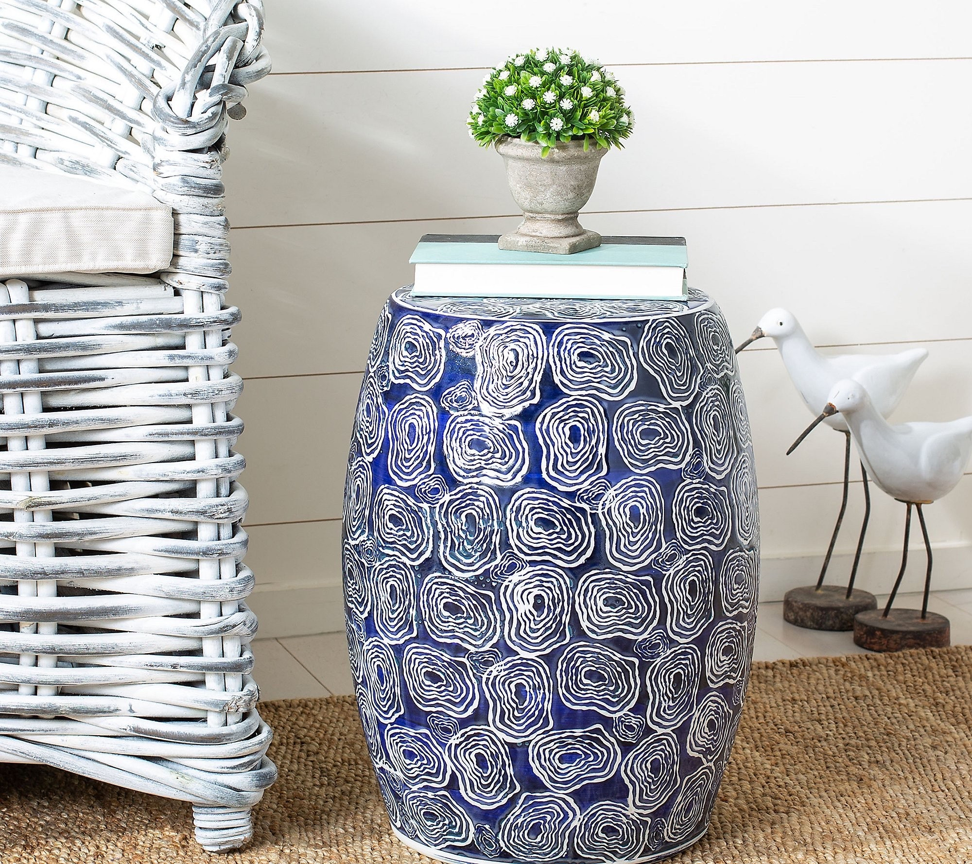 Coastal Ceramic Garden Stool/Side Table