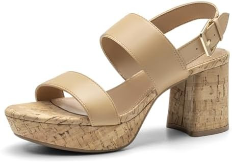 Athlefit Women's Platform Heels Chunky Block Heeled Sandals Open Toe Comfortable Buckle Dress Hee... | Amazon (US)