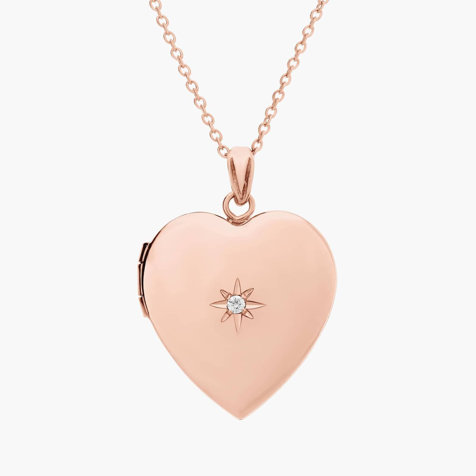 18"" Sweetheart Locket With Diamond Detail In 14k Rose Gold | Blue Nile