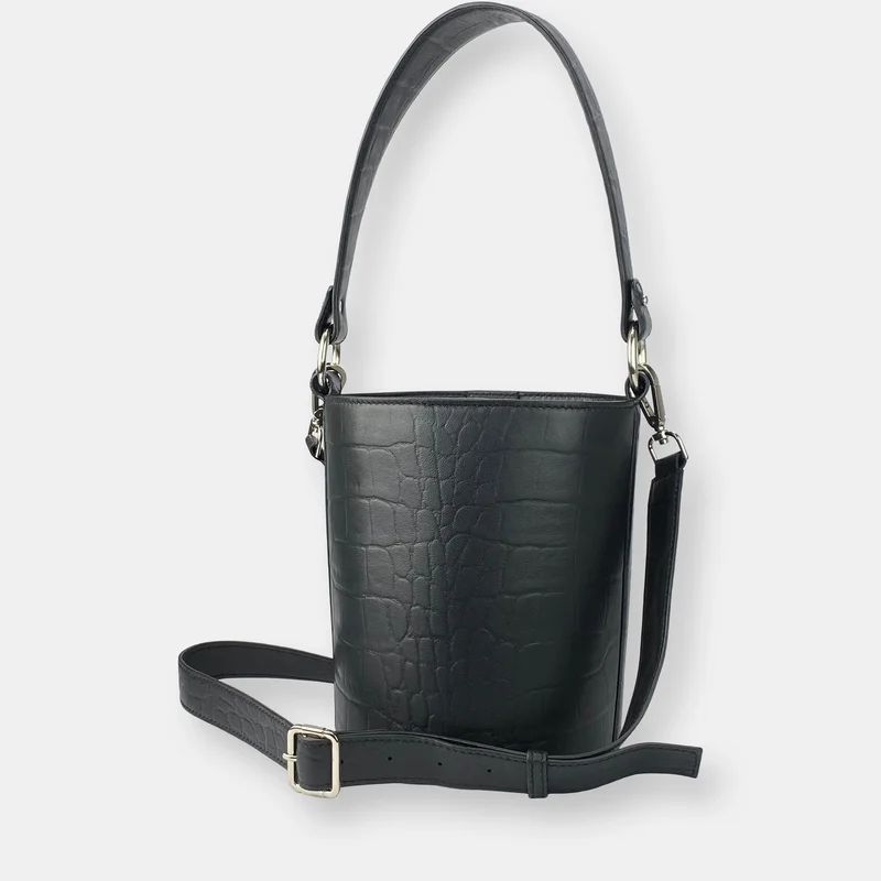 HYER GOODS Mini Bucket Bag Black Croc - Black | Verishop