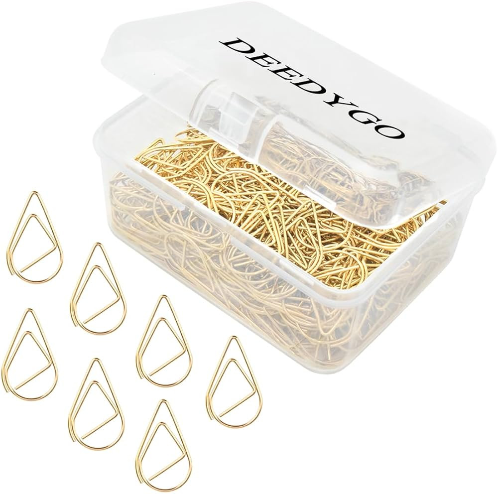 250 Pieces Gold Cute Paper Clips Teardrop Stainless Steel Drop-Shaped Paper Clips for Office School Supplies Wedding Invitations Crafts Scrapbooking Bookmarks Women Planners (1 inch) by DEEDYGO | Amazon (US)