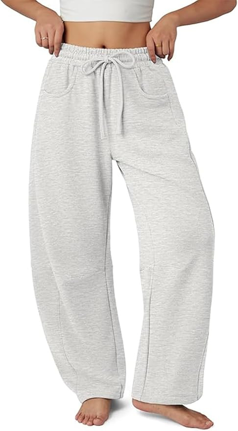 Barrel Sweatpants Women Casual Baggy Elastic Waisted Pants Wide Leg Gym Trousers with Pockets | Amazon (US)