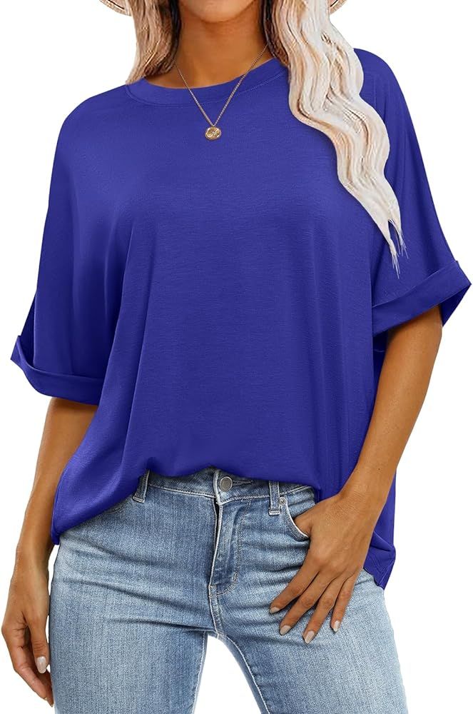 ANRABESS Women's Oversized T Shirts Short Sleeve Crewneck Summer Tops Casual Loose Basic Tee Shir... | Amazon (US)