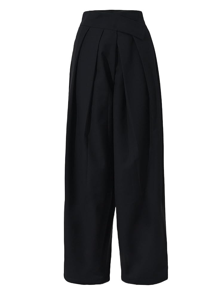 Women High Waist Black Brief Long Pleated Wide Leg Trousers Loose Fit Pants | Amazon (US)