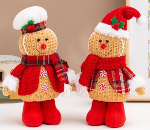 quescu 2PCS Gingerbread Christmas Decorations, Indoor Gingerbread Man Plush, Stuffed Doll Gifts for Tiered Tray Party Decor Home | Amazon (US)
