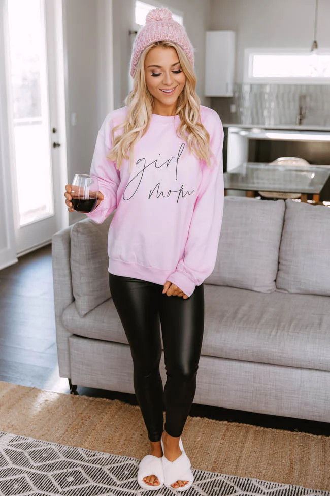 Girl Mom Script Pink Graphic Sweatshirt | The Pink Lily Boutique