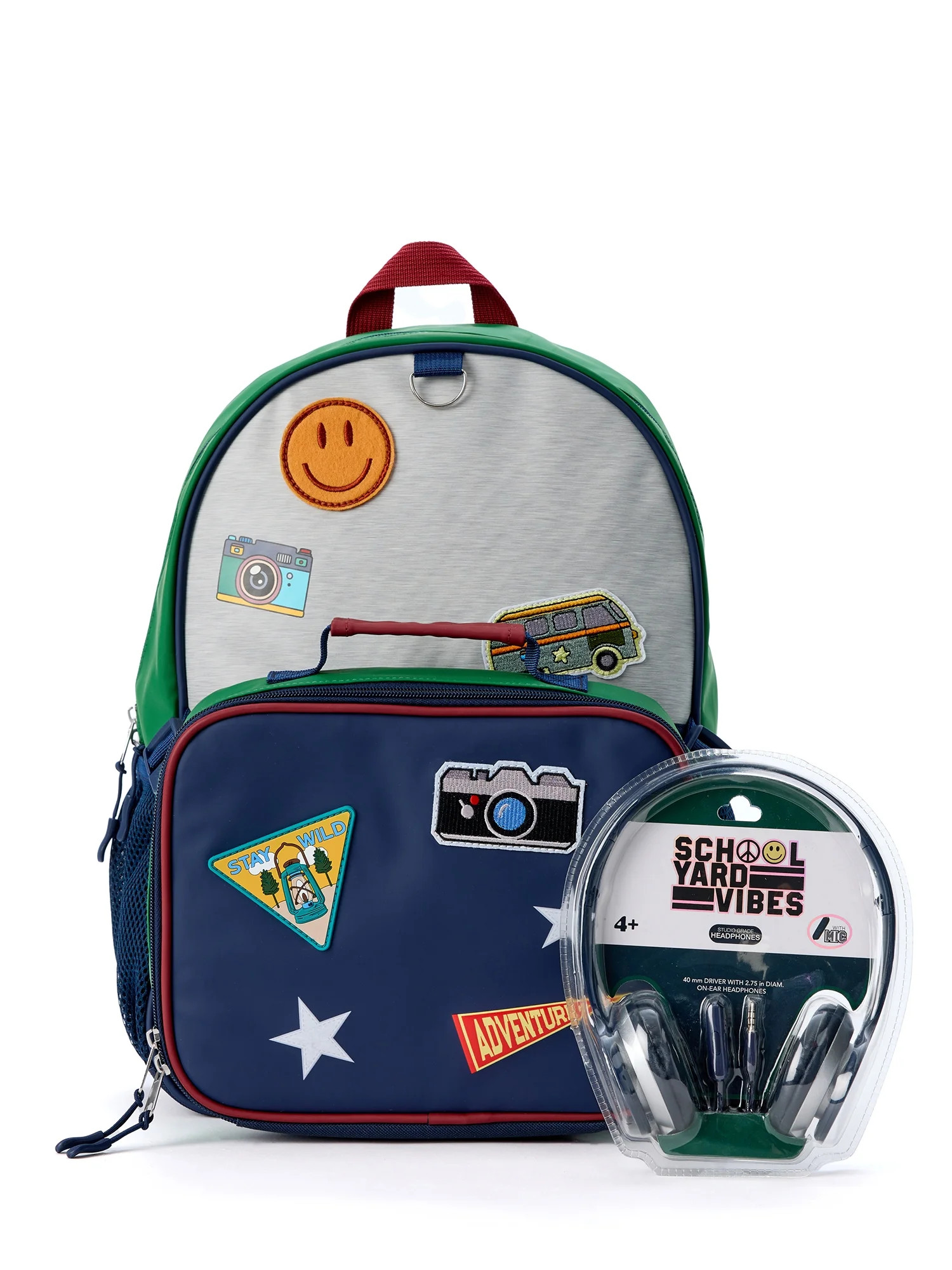 Schoolyard Vibes 17" Boys' Adventure Patches 3-Piece Kids Backpack Set with Headphones & Lunch Bo... | Walmart (US)