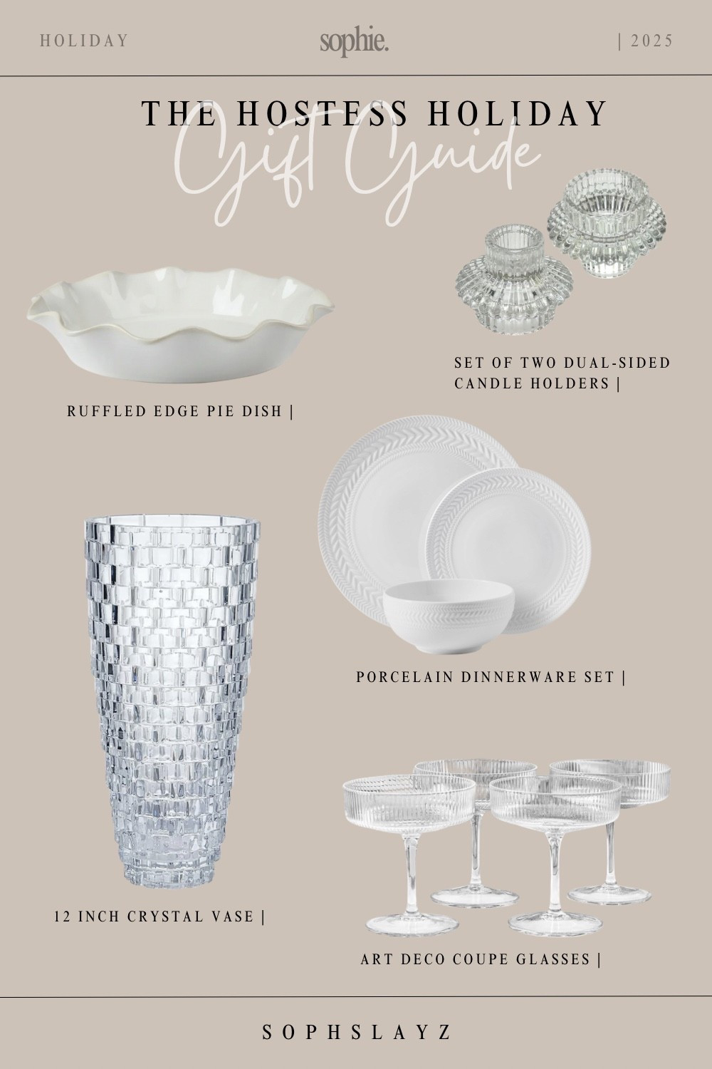 This curation: The Hostess Holiday Gift Guide. For the one who sets the table with love and always finds an excuse to host: a ruffled edge pie dish for signature desserts, art deco coupe glasses for toasts that sparkle, and porcelain dinnerware that elevates every meal. Add  a crystal vase and dual-sided candle holders to make any moment feel beautifully intentional.
🔎 holiday gift guide, hostess gifts, entertaining essentials, art deco glassware, ruffled pie dish, porcelain dinnerware, crystal vase, home decor gifts, table setting inspiration

#LTKHome #LTKParties #LTKGiftGuide