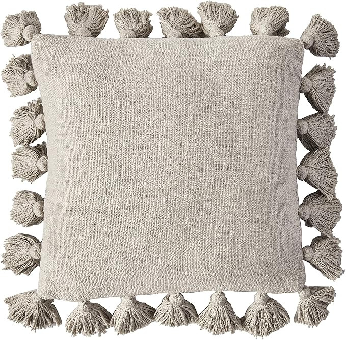 Creative Co-Op Grey Square Cotton Pillow with Tassels | Amazon (US)