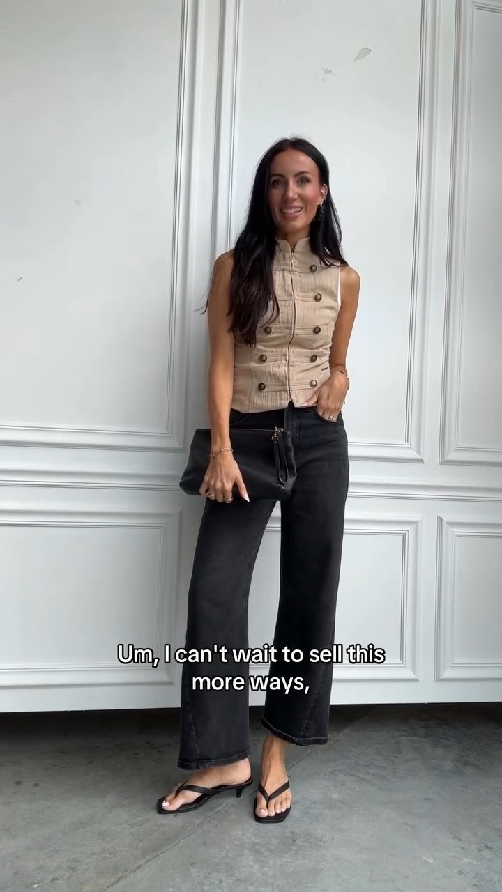 The band jacket revival is actually so fabulous but thankfully there is a vest version for summer. This one is so lightweight and chic. Will link!